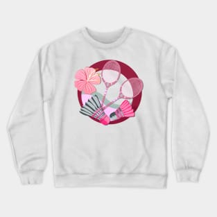 Tropical badminton badge - red and pink Crewneck Sweatshirt